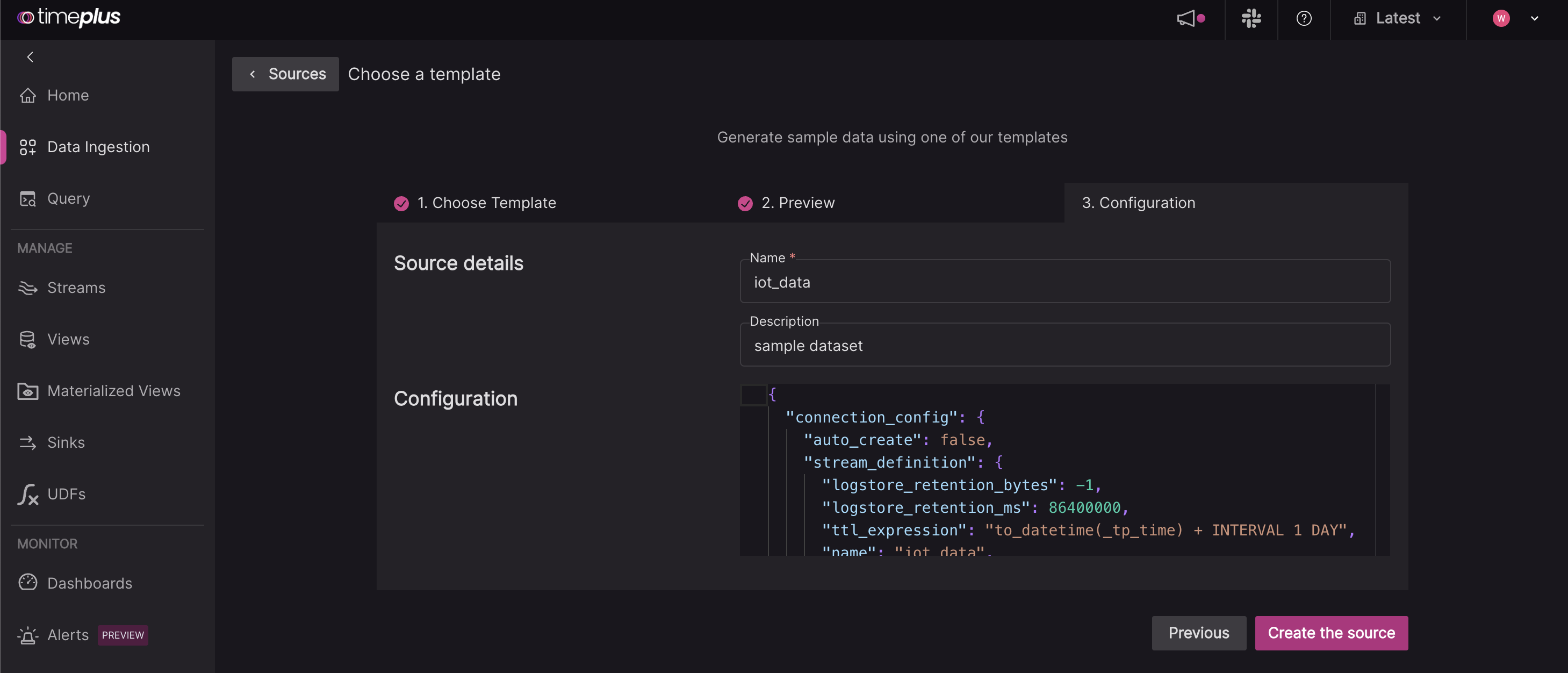 IoT sample data, configuration step